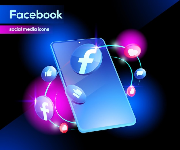 ícone 3d do Facebook sofisticado com smartphone
