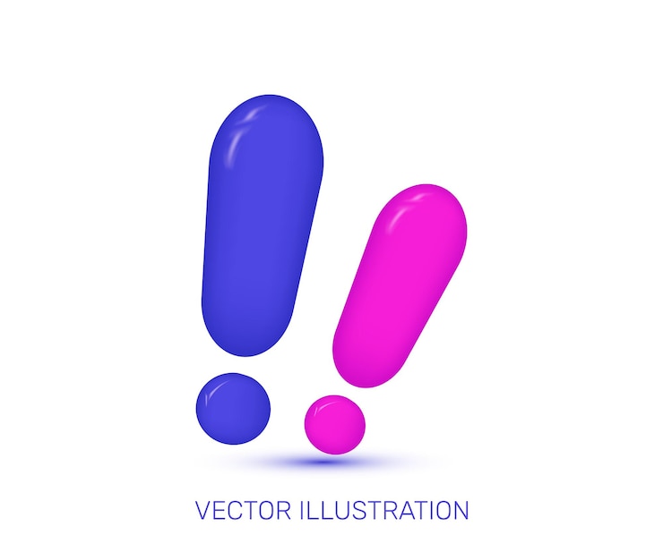 Vetor ícone 3d sinal de exclamação realista cores azul-rosa conceito de design vetorial