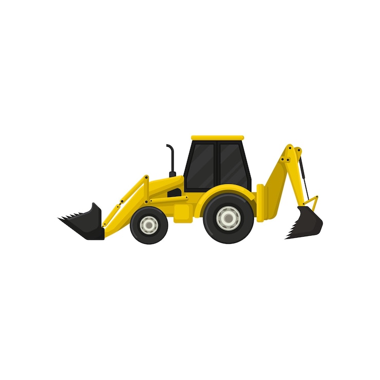 Vetor ícone colorido do trator amarelo retroescavadeira com dois baldes máquina de escavação pesada design de vetor plano
