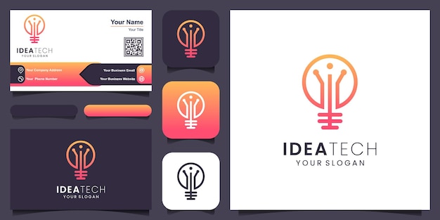 Ícone criativo do logotipo da lâmpada de bulbo inteligente e design de cartão de visita.