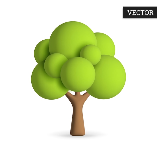 Ícone da árvore 3d no fundo branco árvore verde no estilo cartoon