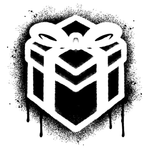 Vetor Ícone da caixa de presente pintado com spray isolado com um graffiti de fundo branco símbolo da caixa de presentes com spray em preto sobre branco ilustração vetorial