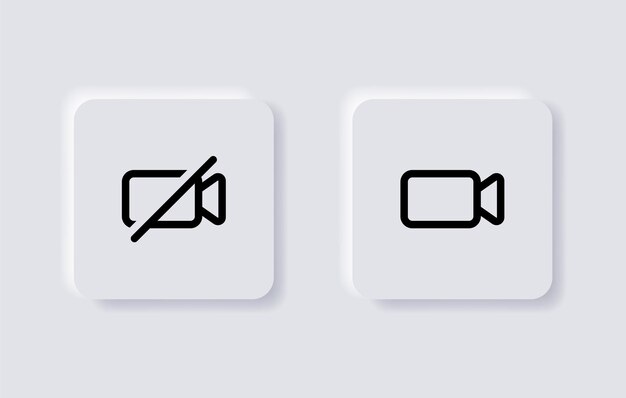 Ícone da câmera de vídeo gravando o símbolo nos botões de neumorfismo ícones da interface do usuário da interface do usuário