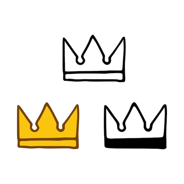 Ícone da coroa definido em estilos de rabiscos isolados no fundo branco