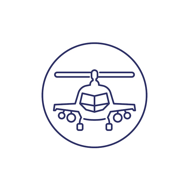 Ícone da linha de helicóptero de combate em branco