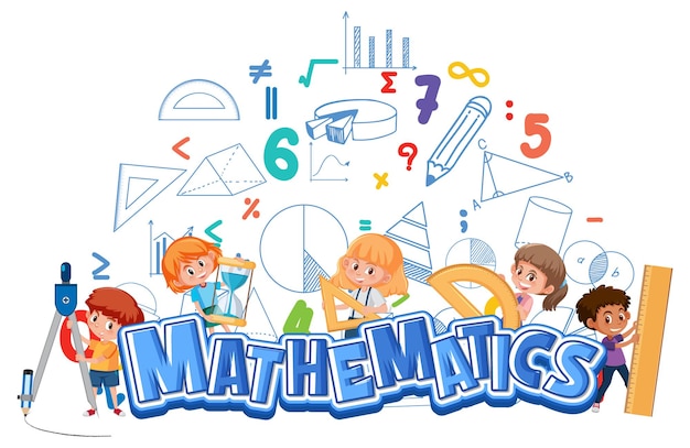 Ícone da matemática com crianças e ferramentas matemáticas