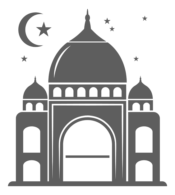 Ícone da noite oriental. lua acima da silhueta da cidade islâmica isolada no fundo branco