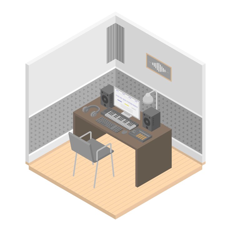 Vetor ícone da sala de estúdio de música, estilo isométrico