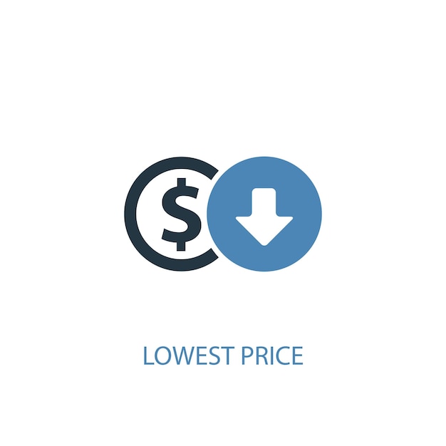 Ícone de 2 cores do conceito de preço mais baixo. ilustração do elemento azul simples. design de símbolo de conceito de preço mais baixo. pode ser usado para ui / ux da web e móvel