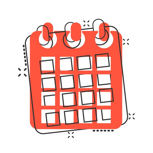 Vetor Ícone de agenda de calendário em estilo cômico planner vector cartoon ilustração pictograma efeito de respingo de conceito de negócios de calendário