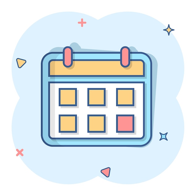 Vetor Ícone de agenda de calendário em estilo cômico planner vector cartoon ilustração pictograma efeito de respingo de conceito de negócios de calendário