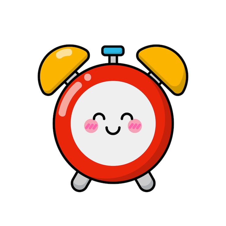 Vetor ícone de alarme para logotipos de adesivos de emblemas de patches ícone de personagem bonito no estilo kawaii japonês asiático