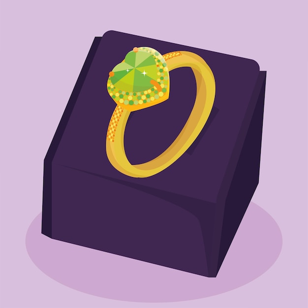 Vetor Ícone de anel colorido isolado com pedra preciosa na caixa de presente vetor