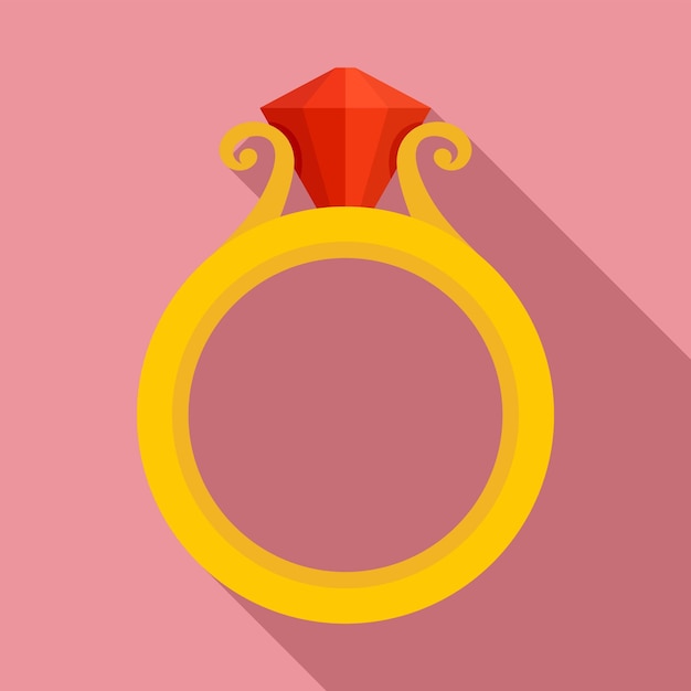 Vetor Ícone de anel de ouro rubi ilustração plana do ícone vetor de anel de ouro rubi para web design