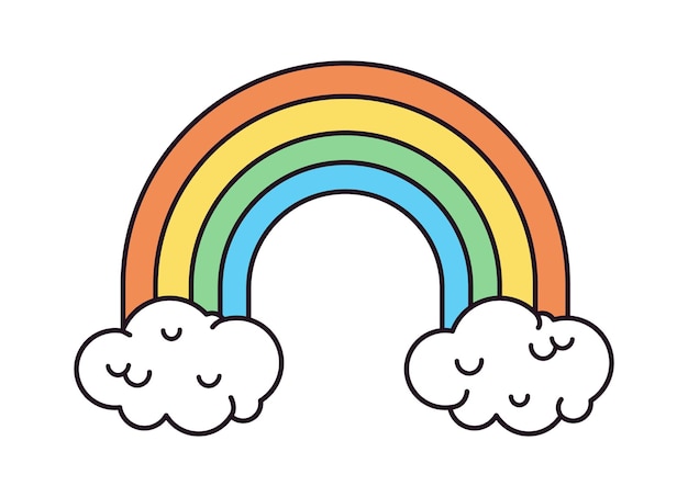 Ícone de arco-íris de desenho animado Psicodélico dos anos 70 arco-Íris hippie dos anos 60 símbolo arco-íris de vetor plano ilustração retrô hippie arco- íris
