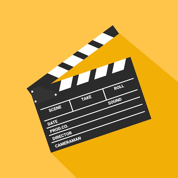 Ícone de ardósia de filme de clapper board em fundo amarelo Equipamento de produção de filmes