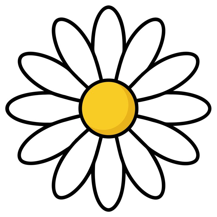 Vetor ícone de arte de linha de flor simples com linhas em negrito e formas simples em estilo vetorial de fundo branco