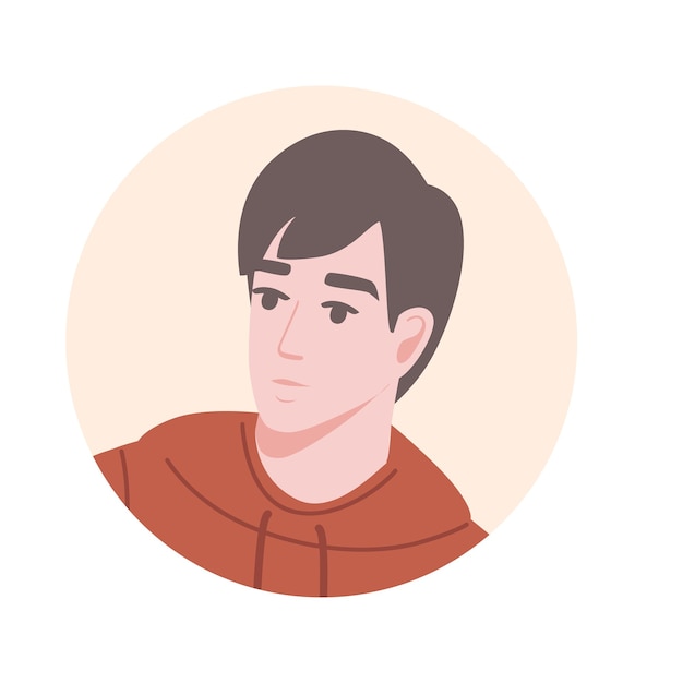 Ícone de avatar de retrato plano para plataformas sociais com jovem na ilustração vetorial de círculo bege em fundo branco