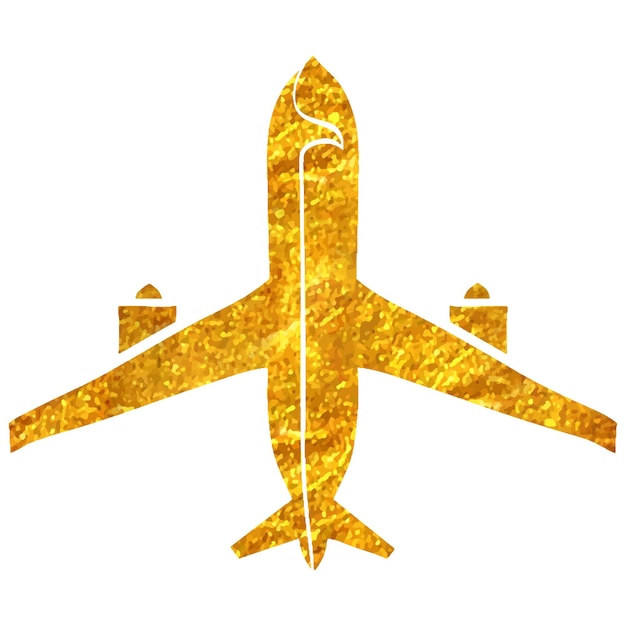 Vetor Ícone de avião desenhado à mão em ilustração vetorial de textura de folha de ouro
