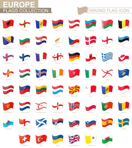 Ícone de bandeira, bandeiras de países da europa classificados em ordem alfabética. ilustração vetorial.