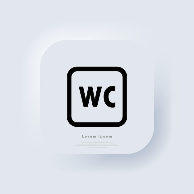 Ícone de banheiro ou logotipo símbolos de wc. sinal de banheiro. ícone de banheiro masculino e feminino. botão da web da interface de usuário branco neumorphic ui ux. neumorfismo. vetor eps 10.