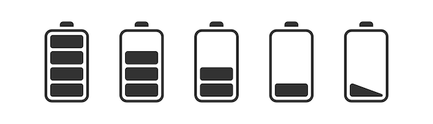 Ícone de bateria Sinais de energia de energia Símbolo de carga Carregador para símbolos de telefone Ícones de acumulador de carro Vector sinal isolado