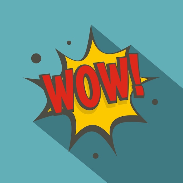 Ícone de bolha de fala de texto cômico WOW Ilustração plana de ícone vetorial de borbulha de voz de texto cônico WOW para web isolado em fundo azul bebê