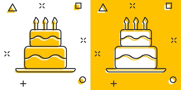 Ícone de bolo de aniversário de desenho animado em estilo cômico ilustração de sinal de muffin de torta fresca pictograma conceito de negócio de cupcake