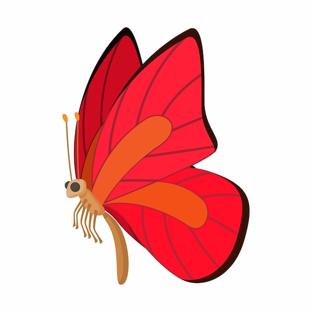Vetor Ícone de borboleta redorange com listras nas asas em estilo cartoon, isolado no fundo branco