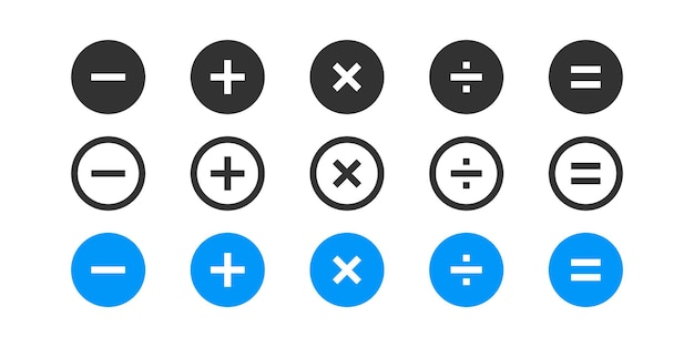 Ícone de calculadora símbolo de cálculo sinais de contabilidade símbolos financeiros ícones de matemática mais menos igual divisão multiplicação cor plana preta símbolo isolado vetorial