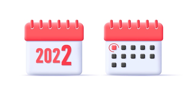 Ícone de calendário 3d vermelho para o gráfico de renderização da data de início do novo ano ou mês