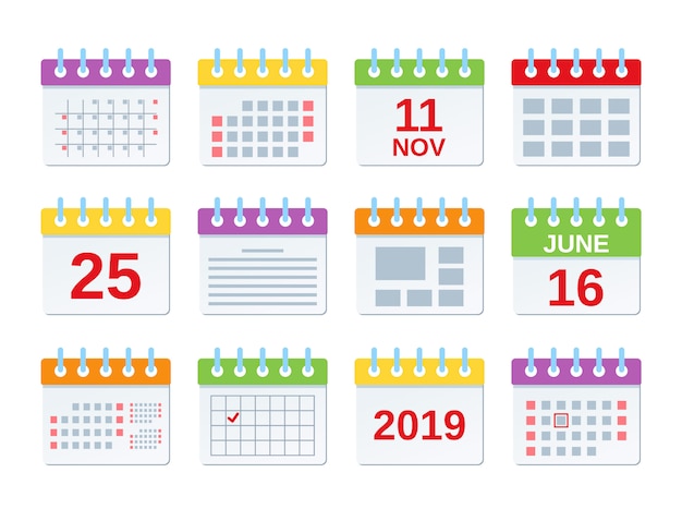 Ícone de calendário, conjunto de compromissos de data anual, modelo de eventos do ano