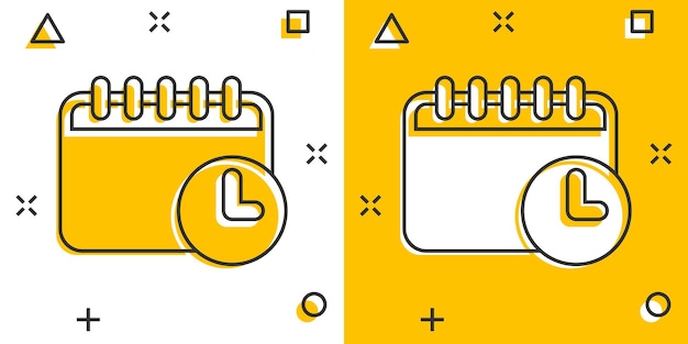 Ícone de calendário em estilo cômico ilustração em vetor de desenhos animados de agenda em fundo branco isolado conceito de negócio de efeito de respingo de planejador de cronograma