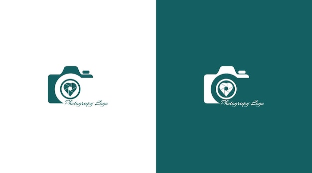 Vetor Ícone de câmera fotografia tipografia signatura fotógrafo minimalista logotipo ícone de forma de coração vector ep