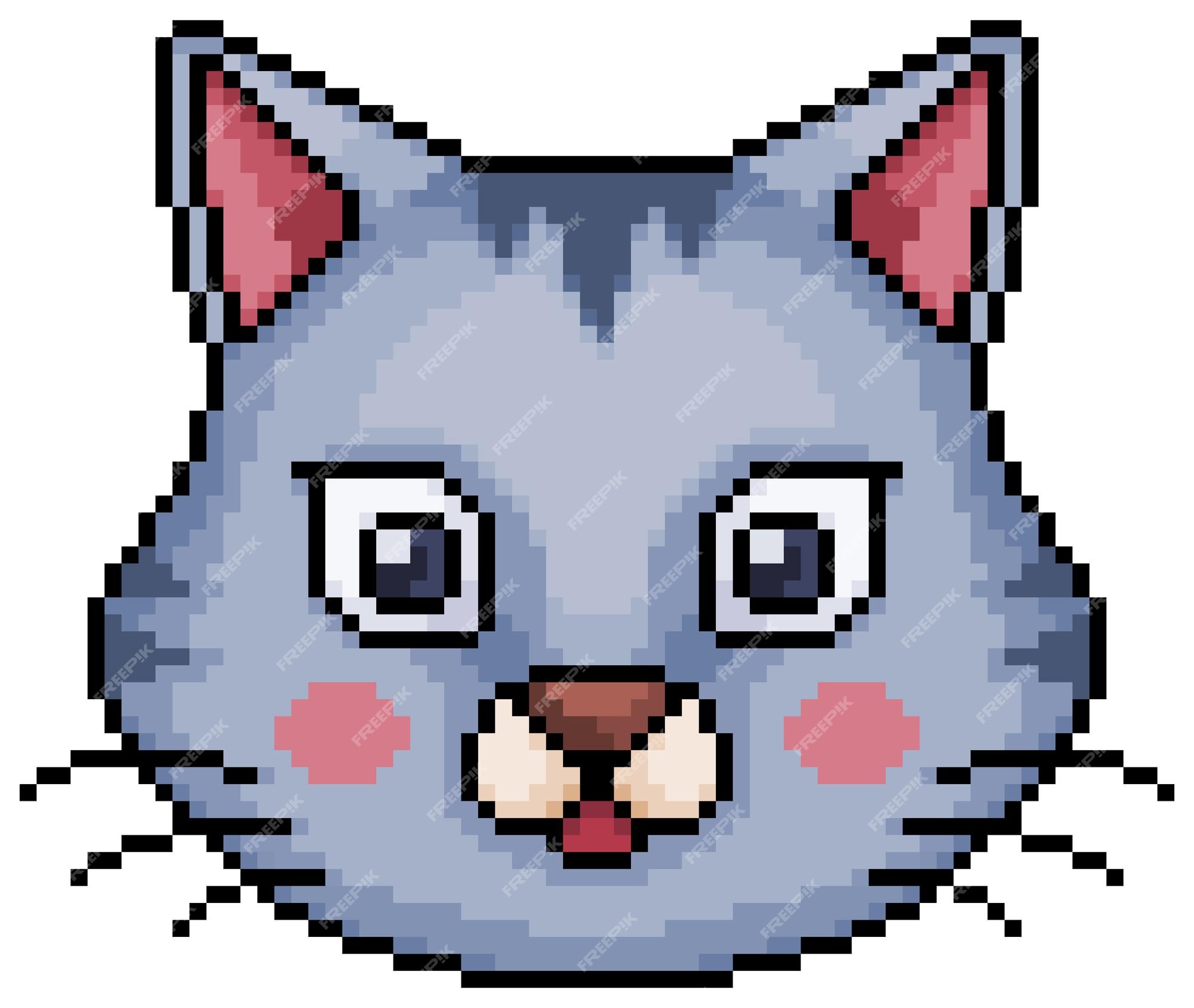 Ícone de cara de gato pixel art para jogo de 8 bits em fundo branco