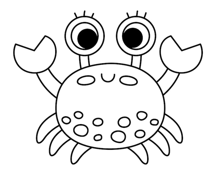 Vetor ícone de caranguejo vetorial preto e branco sob a linha do mar ilustração com bonito animal do oceano engraçado desenho animado subaquático ou marinho clipart ou página de coloração para criançasxa
