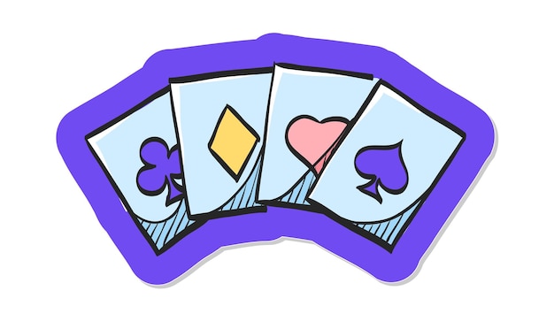 Ícone de cartas de baralho desenhadas à mão em ilustração vetorial de estilo adesivo