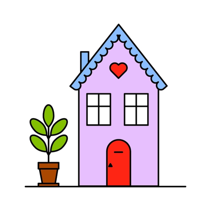 Vetor ícone de casa colorido detalhe de planta em vaso símbolo de coração ilustração vetorial