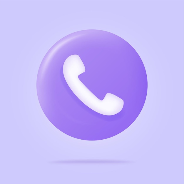 Ícone de chamada de telefone no moderno estilo 3d no botão azul. símbolo de telefone branco. ilustração vetorial isolada em fundo roxo ou violeta