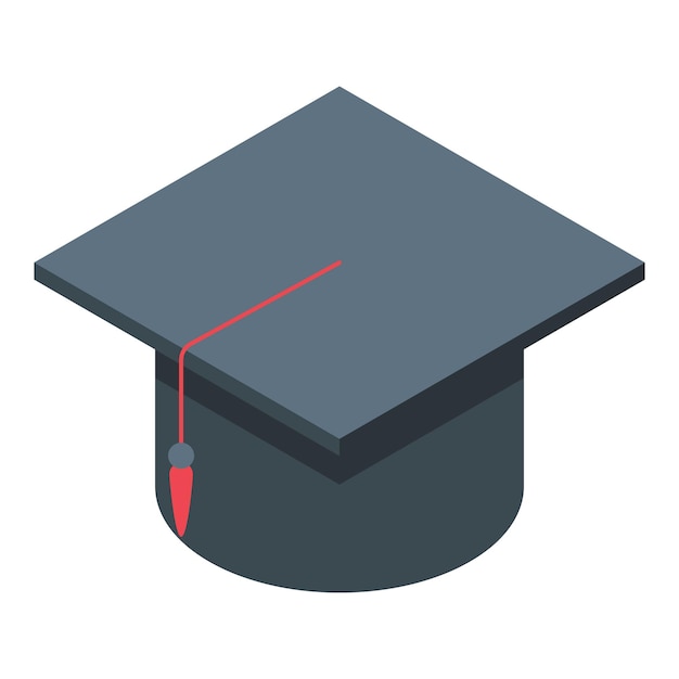Ícone de chapéu de formatura preto vetor isométrico diploma universitário estudante acadêmico