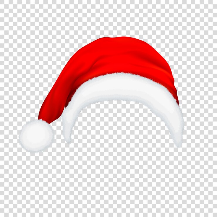 Vetor ícone de chapéu de papai noel vermelho realista isolado no fundo da grade de transparência.