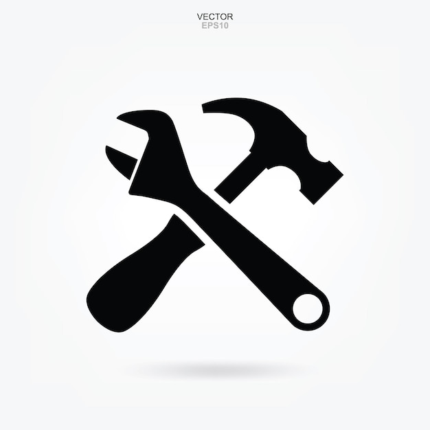 Ícone de chave inglesa de martelo e alicate. sinal e símbolo da ferramenta do artesão. ilustração vetorial.