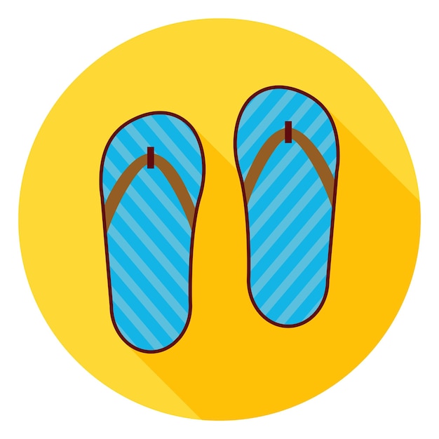 Ícone de círculo de sapatos flip-flops planos com sombra longa. ilustração em vetor de sapatos elegantes estilizados