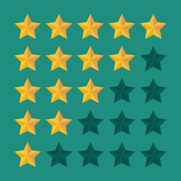 Ícone de classificação de cinco estrelas. Feedback com índice de satisfação.