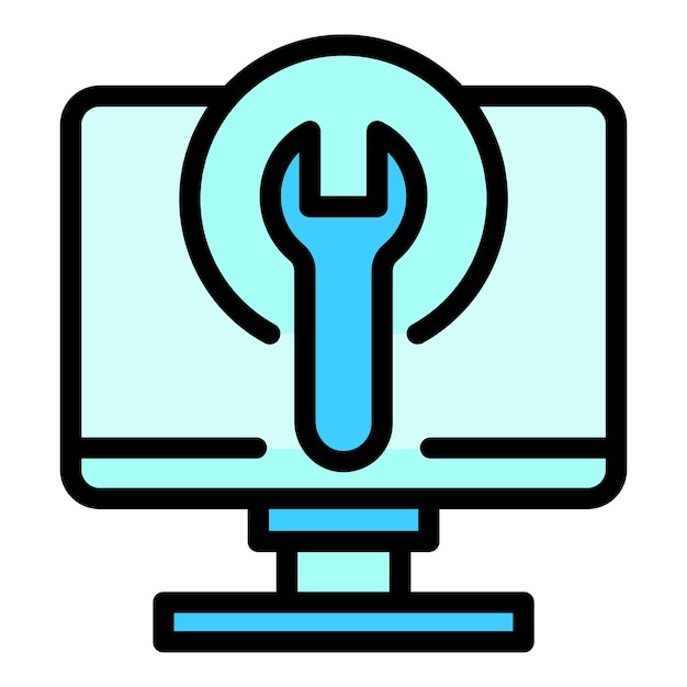 Ícone de computador de reparação de instrumentos contorno ícone vetor de computador de reparação de instrumentos para web design isolado na cor de fundo branco plana