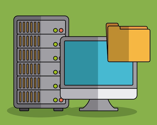 Vetor Ícone de computador e pasta do centro de dados