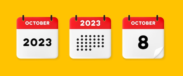 Ícone de conjunto de calendário calendário em um fundo amarelo com oito de outubro de 2023 8 texto de número lembrete conceito de gerenciamento de data ícone de linha vetorial para negócios e publicidade