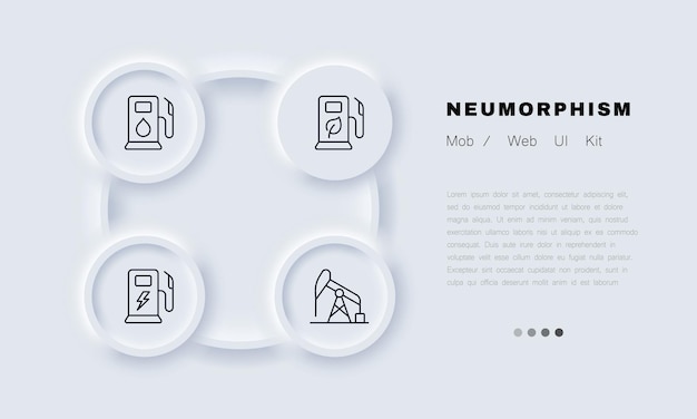 Ícone de conjunto de estação de reabastecimento carga de folha de água de gás recarga de eletricidade usina eco ecologia carro eletrocar conceito de energia neomorfismo ícone de linha vetorial para negócios e publicidade