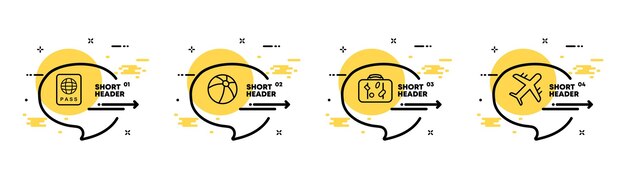 Ícone de conjunto de férias basquete voleibol bola avião mala recreação de praia conceito de entretenimento cronograma infográfico com ícones e 4 etapas ícone de linha vetorial para negócios e publicidade