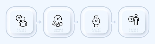 Ícone de conjunto de pontualidade horas horas de trabalho e descanso gerenciamento de tempo estilo neomorfismo ícone de linha vetorial para negócios e publicidade